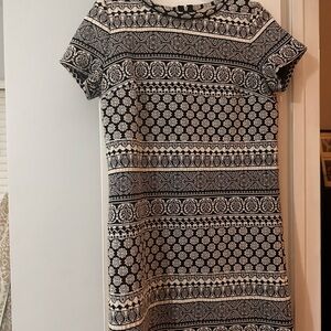 LOFT Black and White Sheath Dress with Flutter Sleeves and Peter Pan Collar